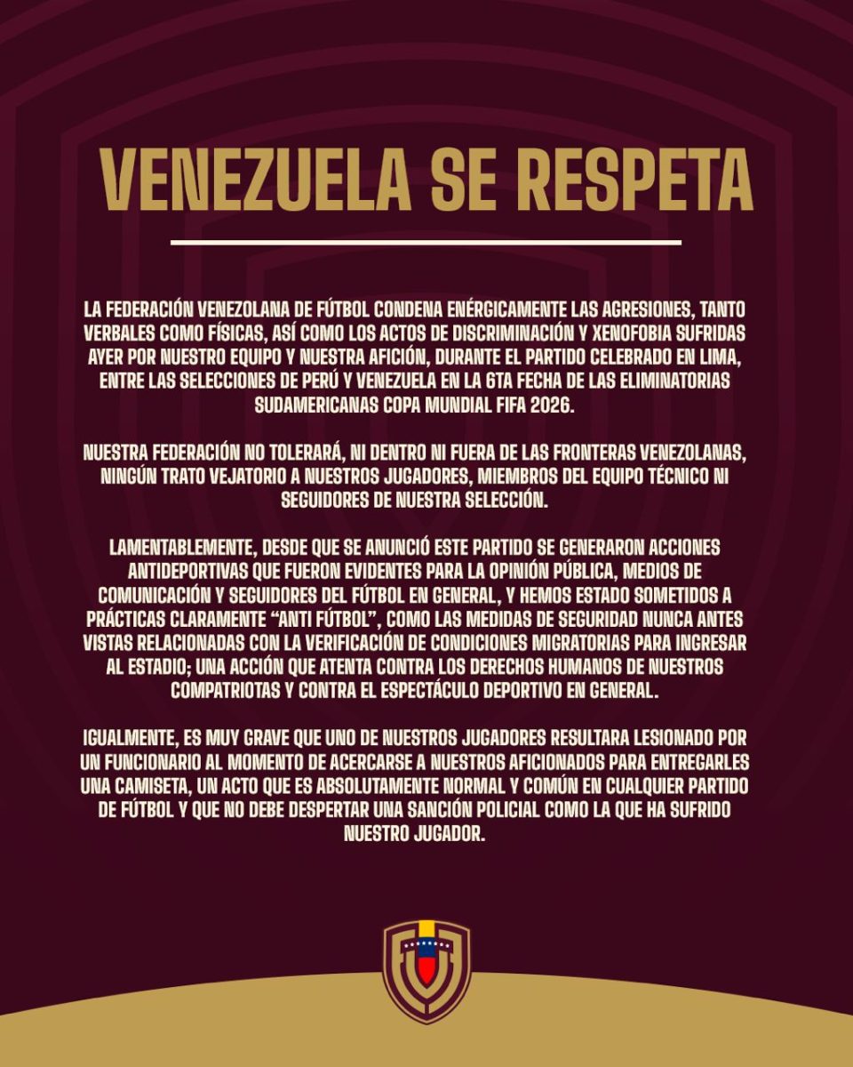 Comunicado Oficial de la Federación Venezolana de Fútbol 